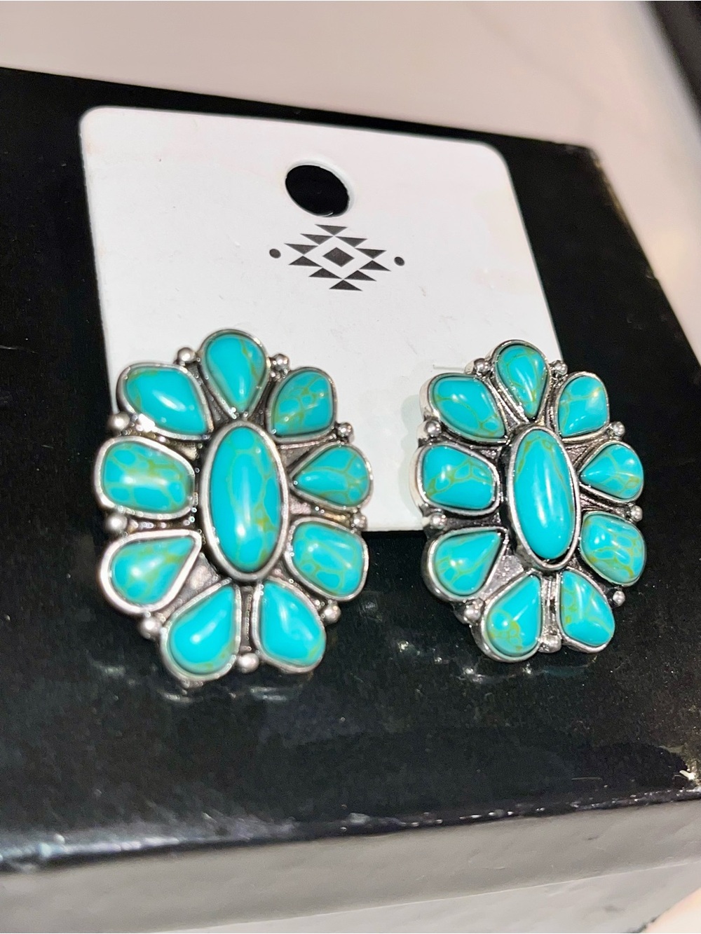 Native American GenuineTurquoise Floral Cluster Earrings